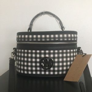 Steve Madden train case purse black white plaid crossbody nwt